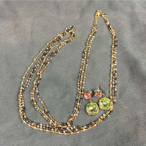 sugarfix Jewelry - Lot bundle Gold Tone Multicolor Long Necklace Sugarfix Rhinestone Jewel Earrings